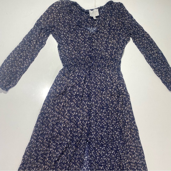 Hayden Los Angels Blue Floral Fairy Cottage Core Front Slit Long Sleeve Dress S - Picture 5 of 11